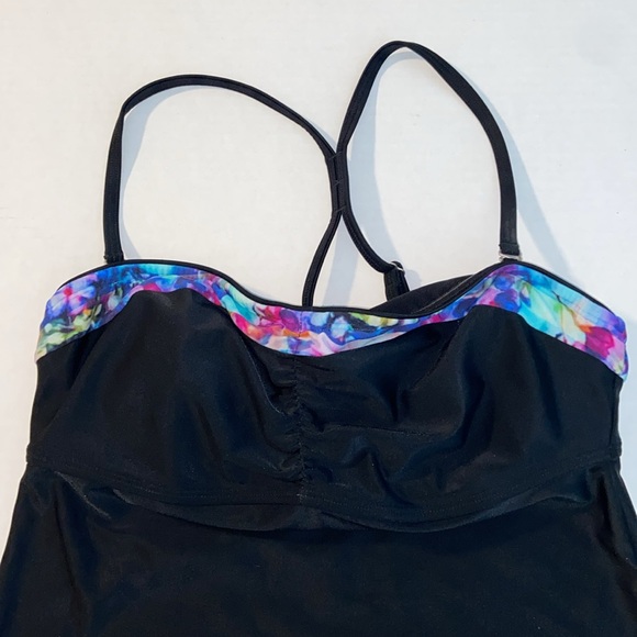 Athleta Size 36 B/C Strapless Multiway Black Watercolor Trim Tankini 3237 - Picture 3 of 9